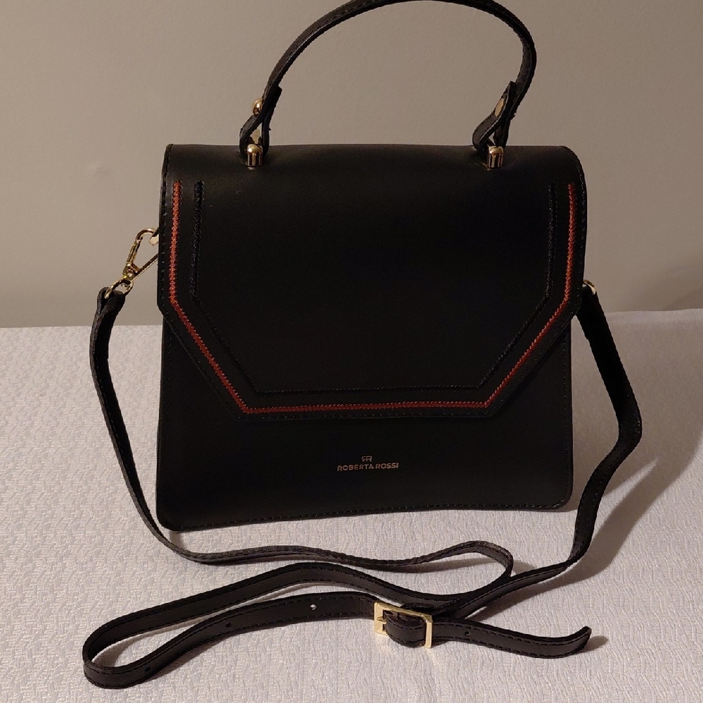 Roberta Rossi Black Satchel with Red Trim